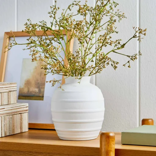 Better Homes & Gardens Textured Ribbed Ceramic Vase 8-inch Height - White