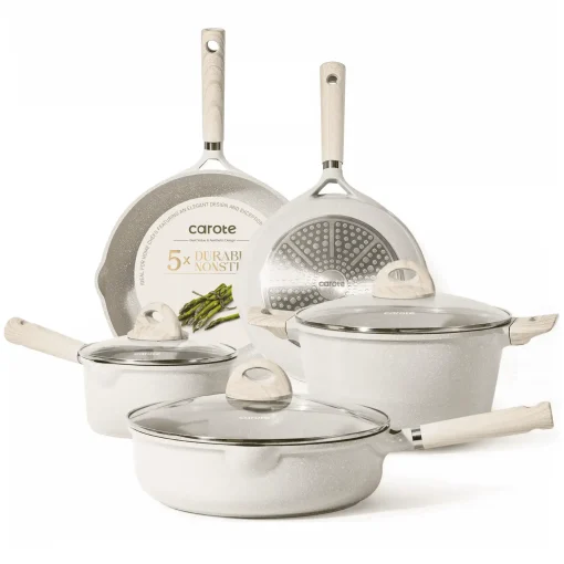 Carote 8 Pcs Nonstick Pots and Pans Set - Beige Granite