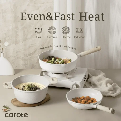 Carote 8 Pcs Nonstick Pots and Pans Set - Beige Granite - Image 4