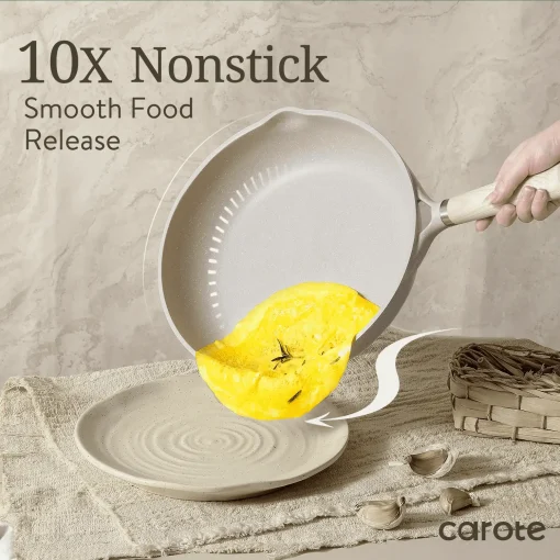 Carote 8 Pcs Nonstick Pots and Pans Set - Beige Granite - Image 5