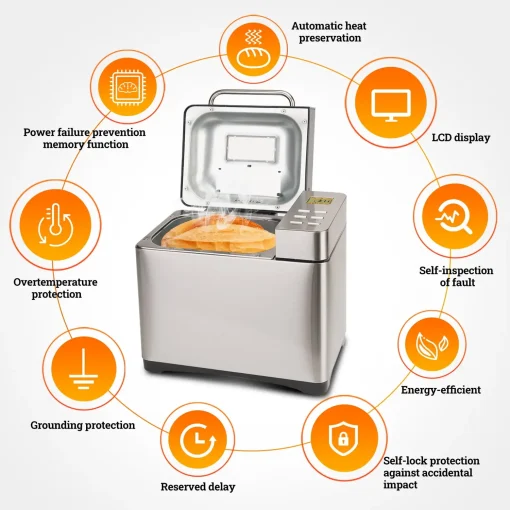 KBS 19-in-1 2LB Bread Maker Machine With Fully Automatic LCD Display - Stainless Steel - Image 5