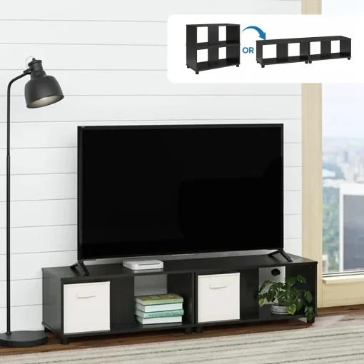 Mainstays Expandable Side by Side or Stacking TV Stand - Black Oak - Image 2