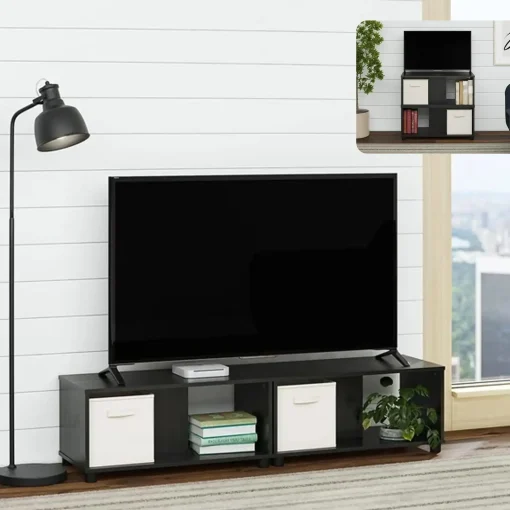 Mainstays Expandable Side by Side or Stacking TV Stand - Black Oak