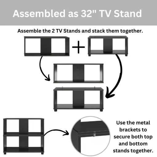 Mainstays Expandable Side by Side or Stacking TV Stand - Black Oak - Image 3
