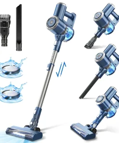 Prettycare Cordless Stick Vacuum Cleaner Lightweight Upright for Carpet Hard Floor Pet Hair W200 - Blue