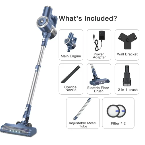 Prettycare Cordless Stick Vacuum Cleaner Lightweight Upright for Carpet Hard Floor Pet Hair W200 - Blue - Image 2