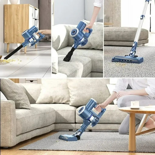 Prettycare Cordless Stick Vacuum Cleaner Lightweight Upright for Carpet Hard Floor Pet Hair W200 - Blue - Image 4