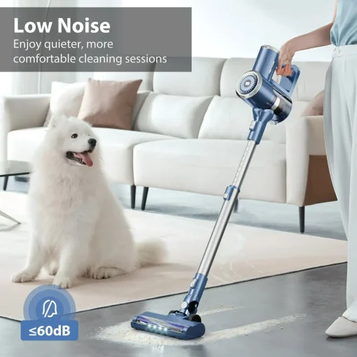 Prettycare Cordless Stick Vacuum Cleaner Lightweight Upright for Carpet Hard Floor Pet Hair W200 - Blue - Image 5